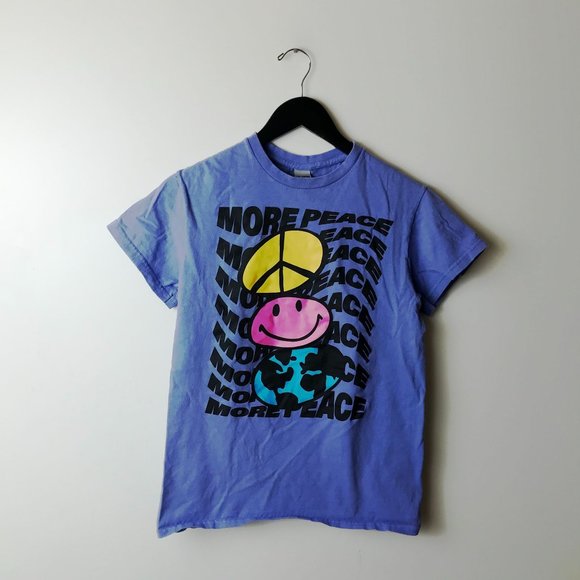 More Peace T Shirt Adult Purple Small S Wavey Smiley Sign Graphic Tee Solid Logo - Picture 8 of 11